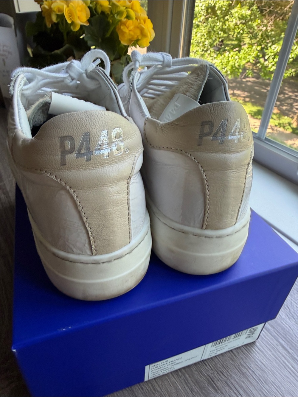 P448 Cream and White Low-Top Leather Sneakers - Picture 4 of 7